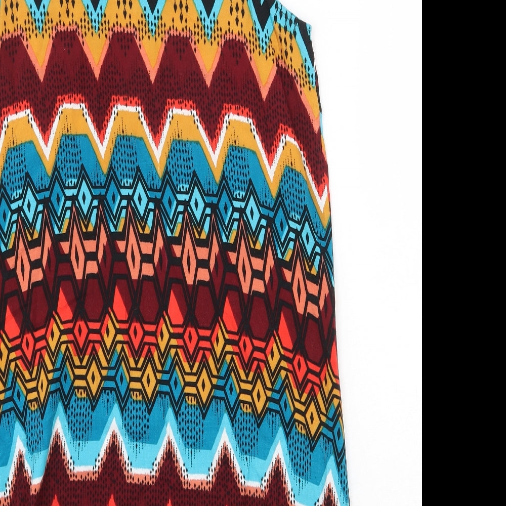 Papaya Womens Multicoloured Geometric Viscose Shift Size 10 Scoop Neck Pullover