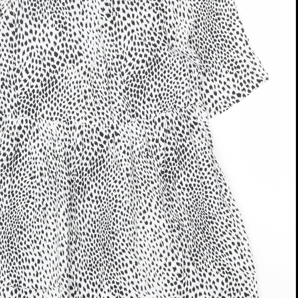 Topshop Womens White Geometric Viscose Shirt Dress Size 10 Collared Tie
