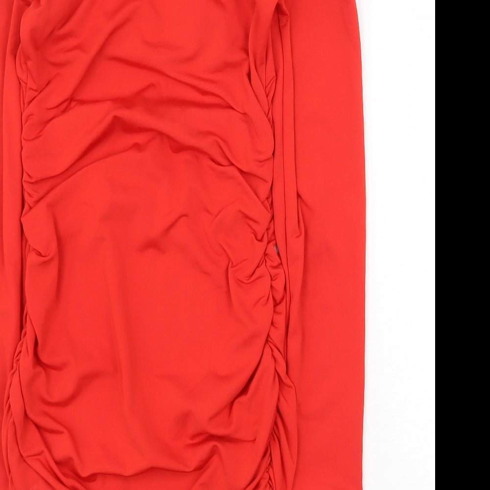 Preworn Womens Red Polyester Mini Size 6 V-Neck Pullover
