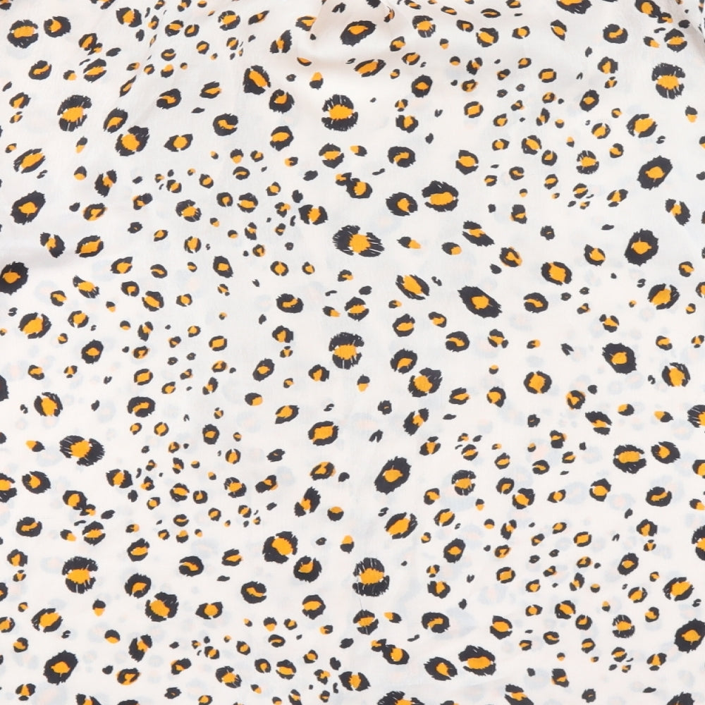 Topshop Womens Ivory Animal Print Polyester Basic Button-Up Size 10 Collared - Cheetah Print