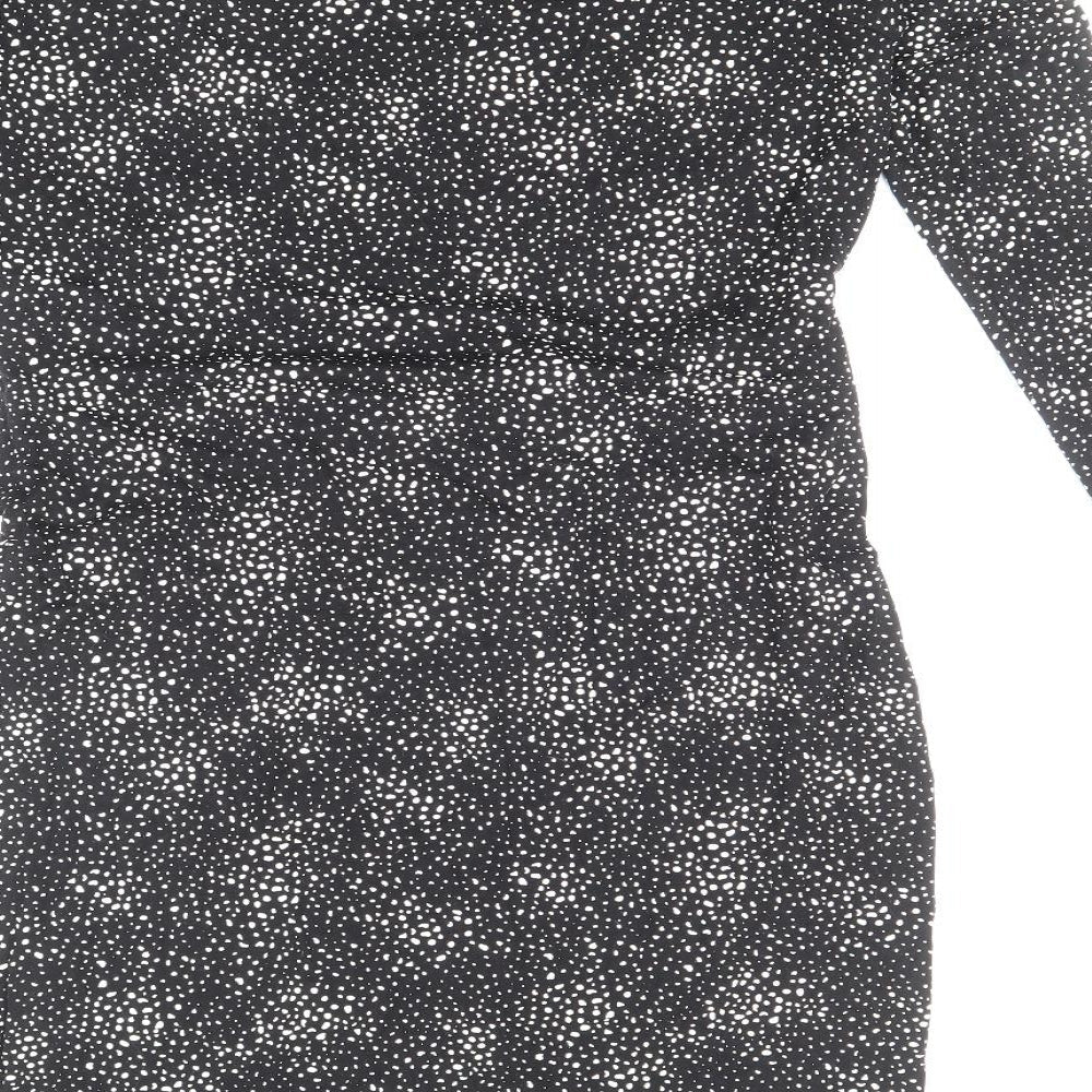 Marks & Spencer Womens Black Animal Print Viscose Bodycon Size 12 Round Neck Pullover