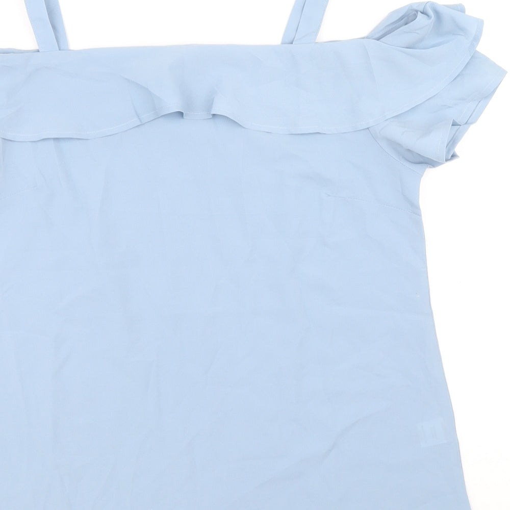 Studio Womens Blue Polyester Basic Blouse Size 12 Square Neck - Cold Shoulder