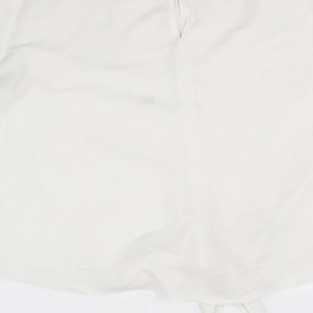 River Island Womens White Polyester Basic Blouse Size 8 Round Neck - Tie Front Detail