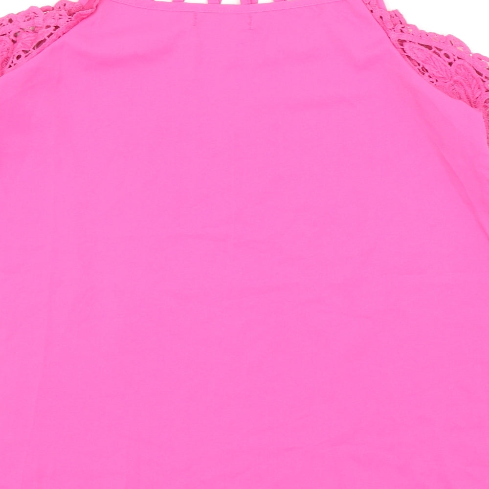 Chicme Womens Pink Cotton Basic Blouse Size M Scoop Neck - Crochet Sleeve Detail Cold Shoulder