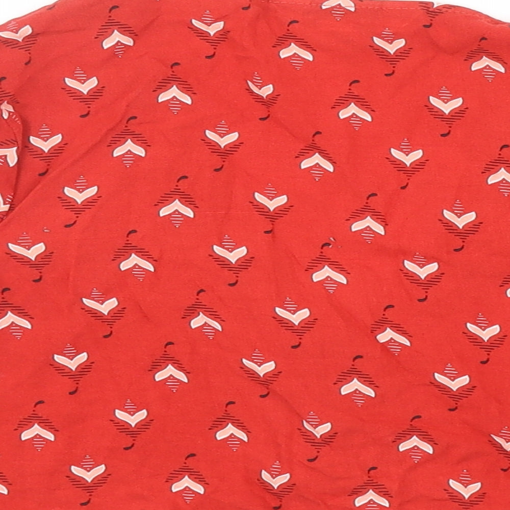 Miss Selfridge Womens Red Geometric Viscose Cropped Button-Up Size 6 V-Neck