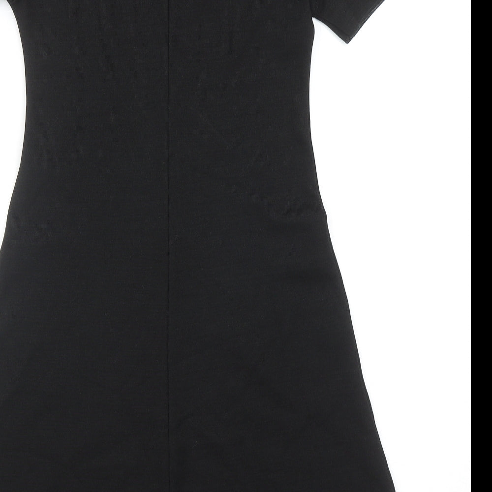 Zara Womens Black Viscose T-Shirt Dress Size S Crew Neck Pullover