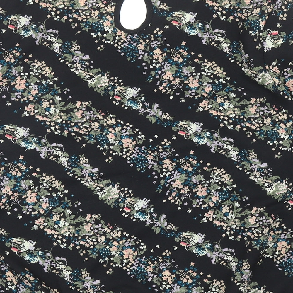 Crew Clothing Womens Black Geometric Polyester Basic Blouse Size 10 Round Neck