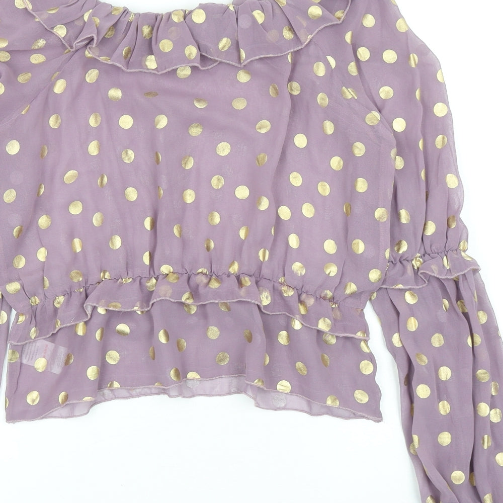 Fashion Union Womens Purple Polka Dot Polyester Basic Blouse Size 12 Round Neck