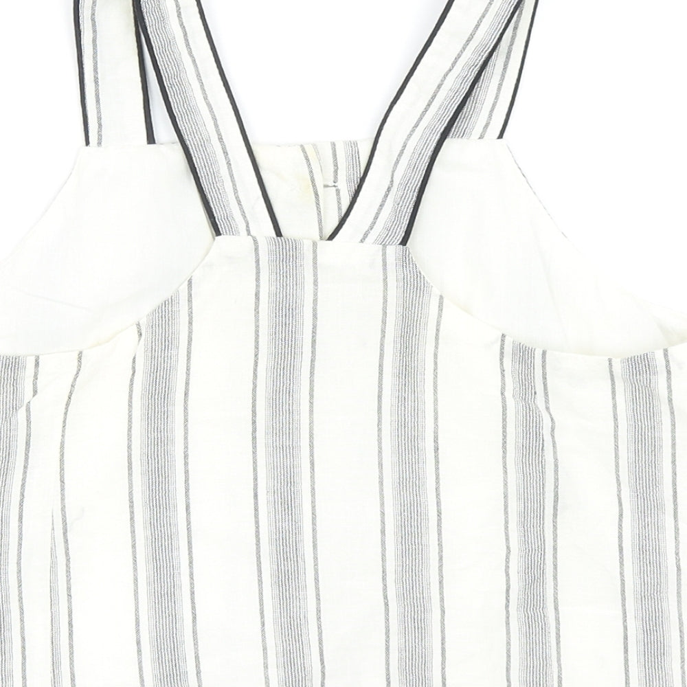 Topshop Womens Ivory Striped Cotton Basic Tank Size 6 Square Neck
