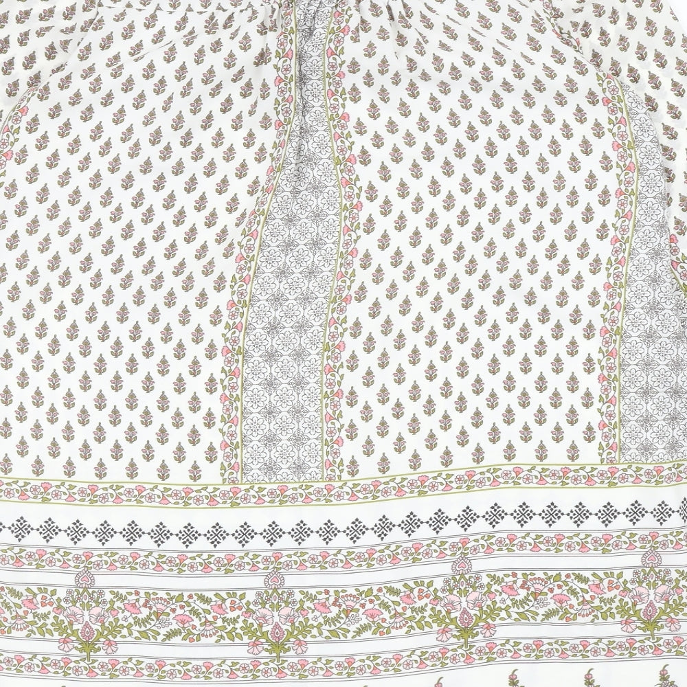 Marks & Spencer Womens White Geometric Polyester Kaftan Size 8 V-Neck Tie