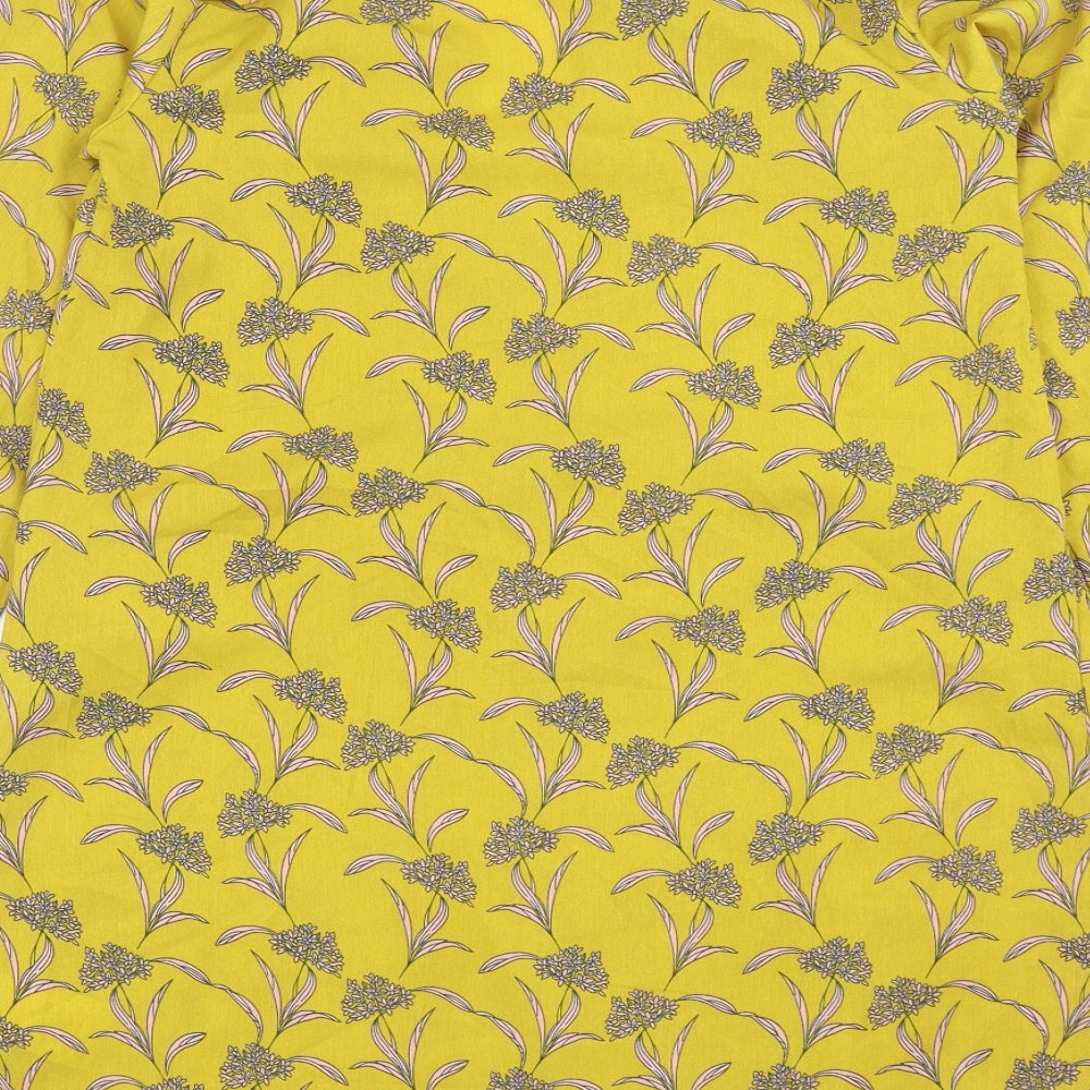 PRETTYLITTLETHING Womens Yellow Floral Polyester Mini Size 6 V-Neck Pullover