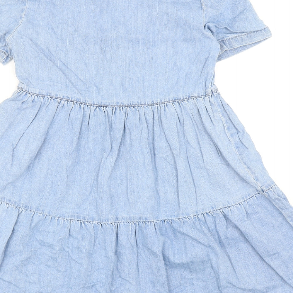 Denim & Co. Womens Blue Cotton Fit & Flare Size 6 Collared Zip - Tiered