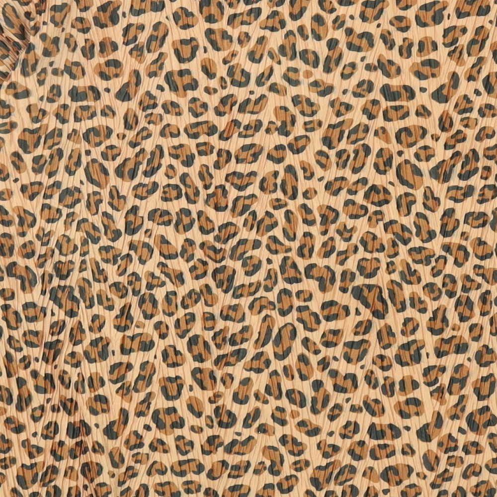 Zara Womens Brown Animal Print Polyester Basic Blouse Size S Round Neck - Leopard Print