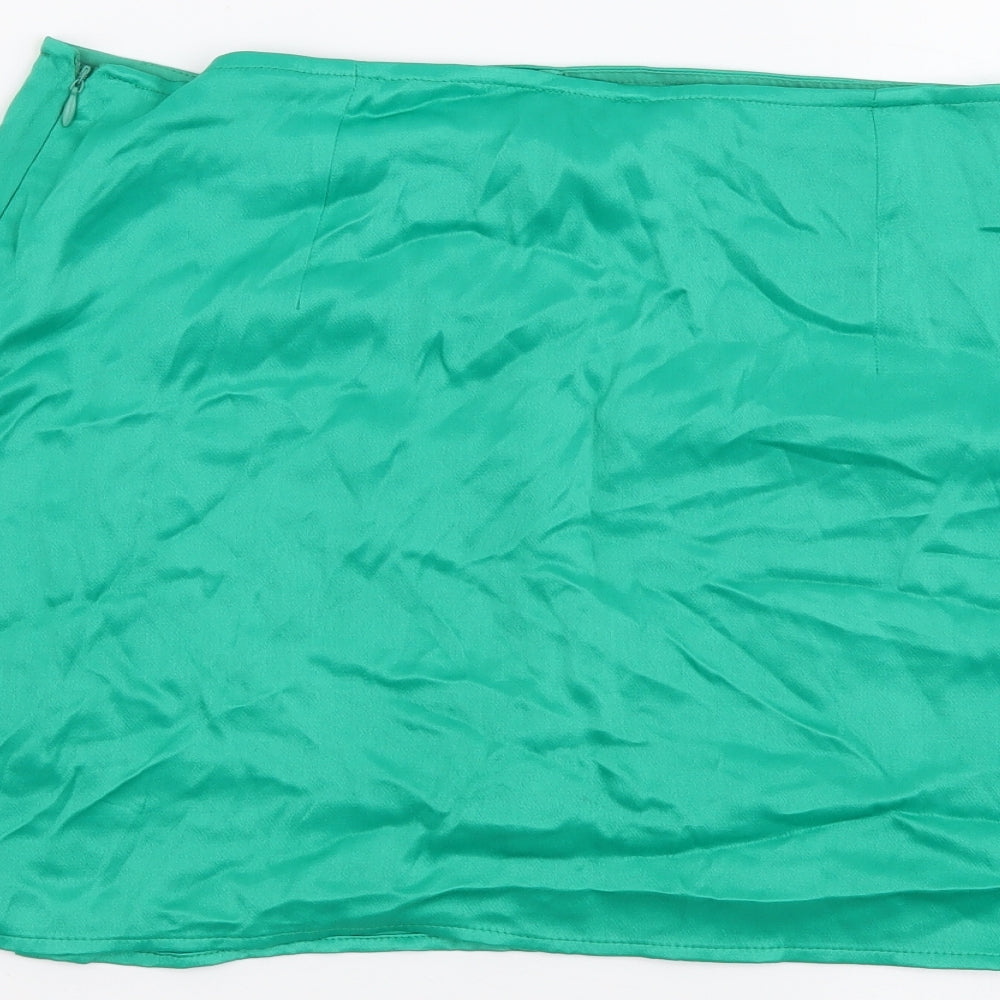 Zara Womens Green Polyester Mini Skirt Size M Zip
