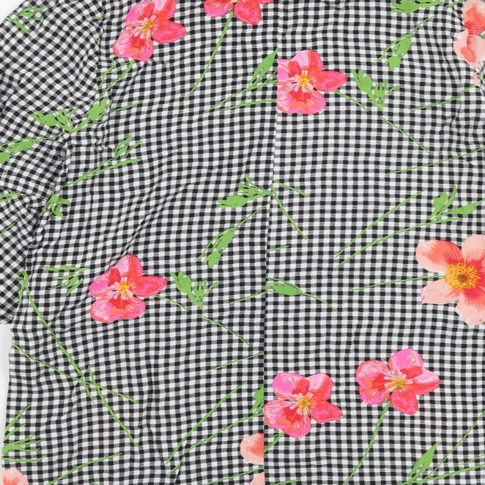 F&F Womens Black Geometric Viscose Tunic Blouse Size 10 Round Neck