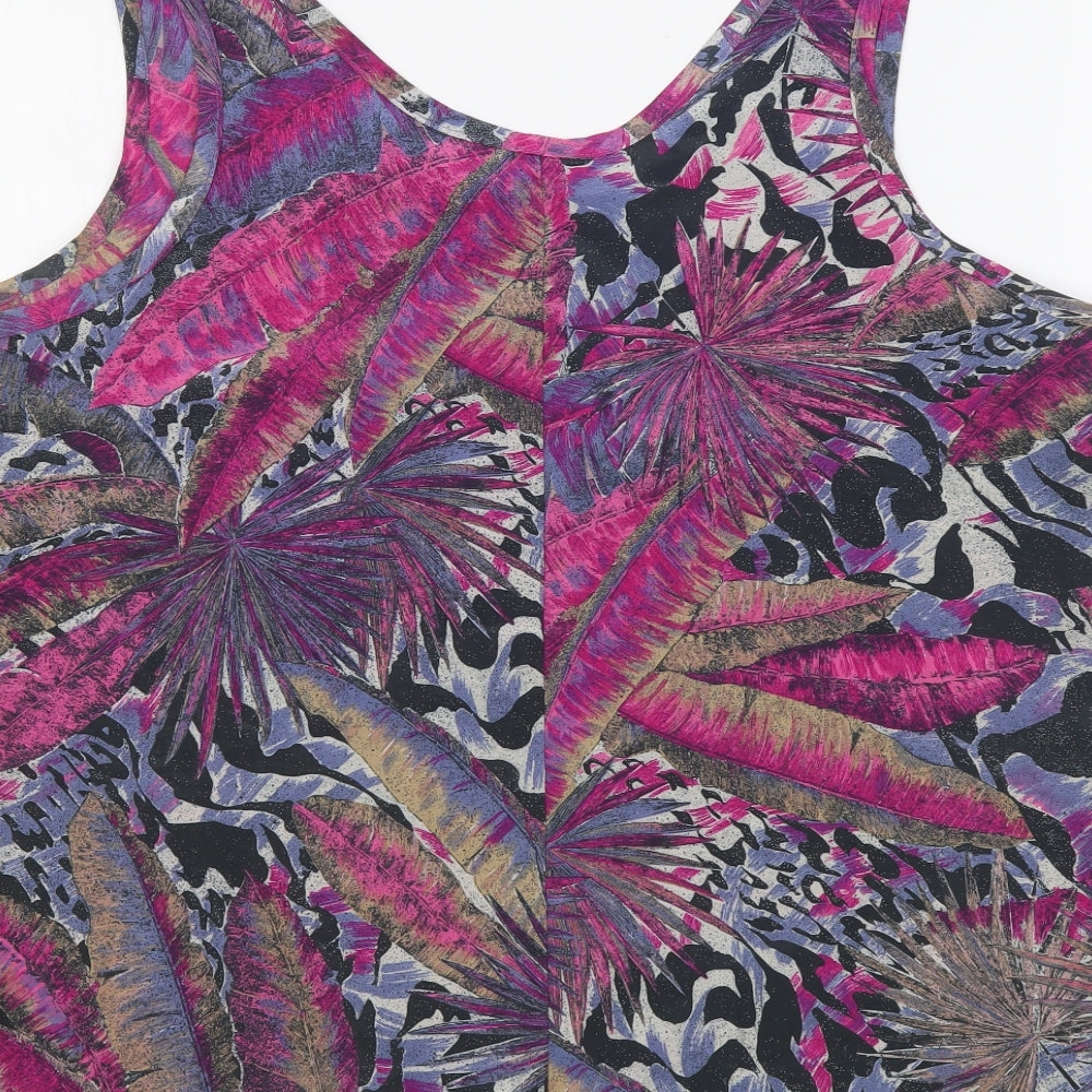 Debenhams Womens Purple Geometric Polyester Basic Tank Size 16 Round Neck