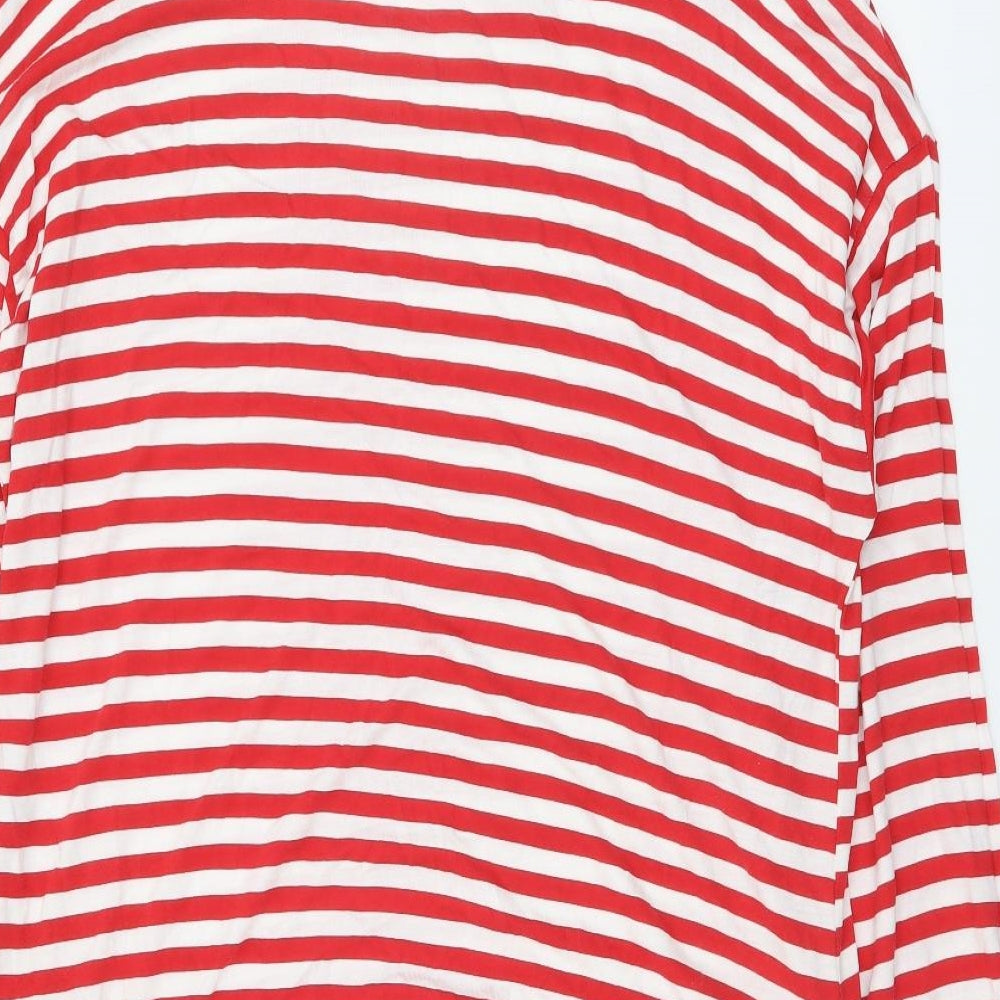 ASOS Womens Red Striped Polyester Tunic T-Shirt Size 12 Round Neck