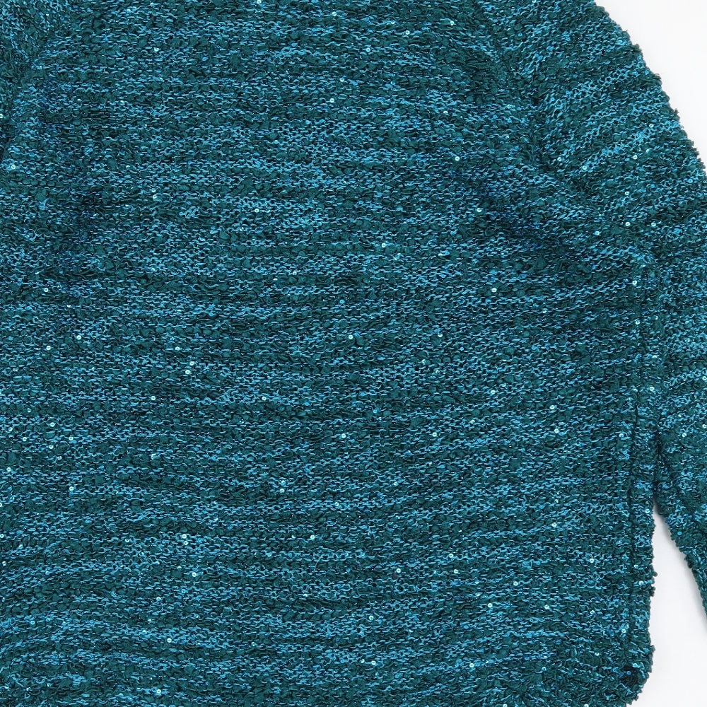 Bonmarché Womens Blue Round Neck Polyester Pullover Jumper Size S