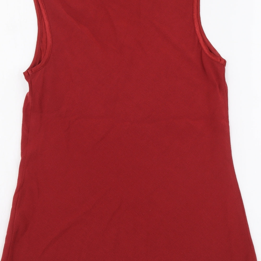 BHS Womens Red Viscose Basic Tank Size 10 V-Neck