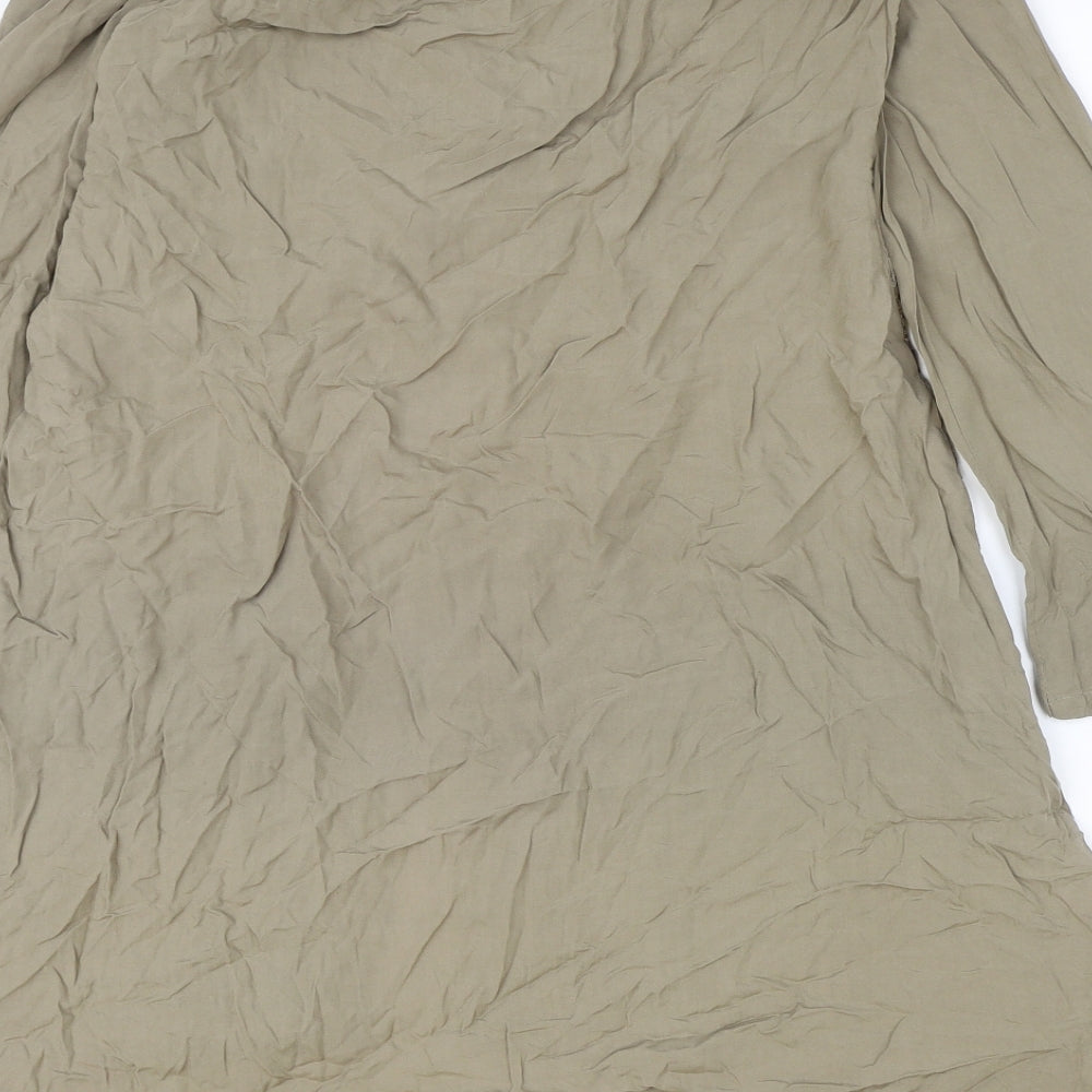 SJ collection Womens Brown Polyester A-Line Size S V-Neck