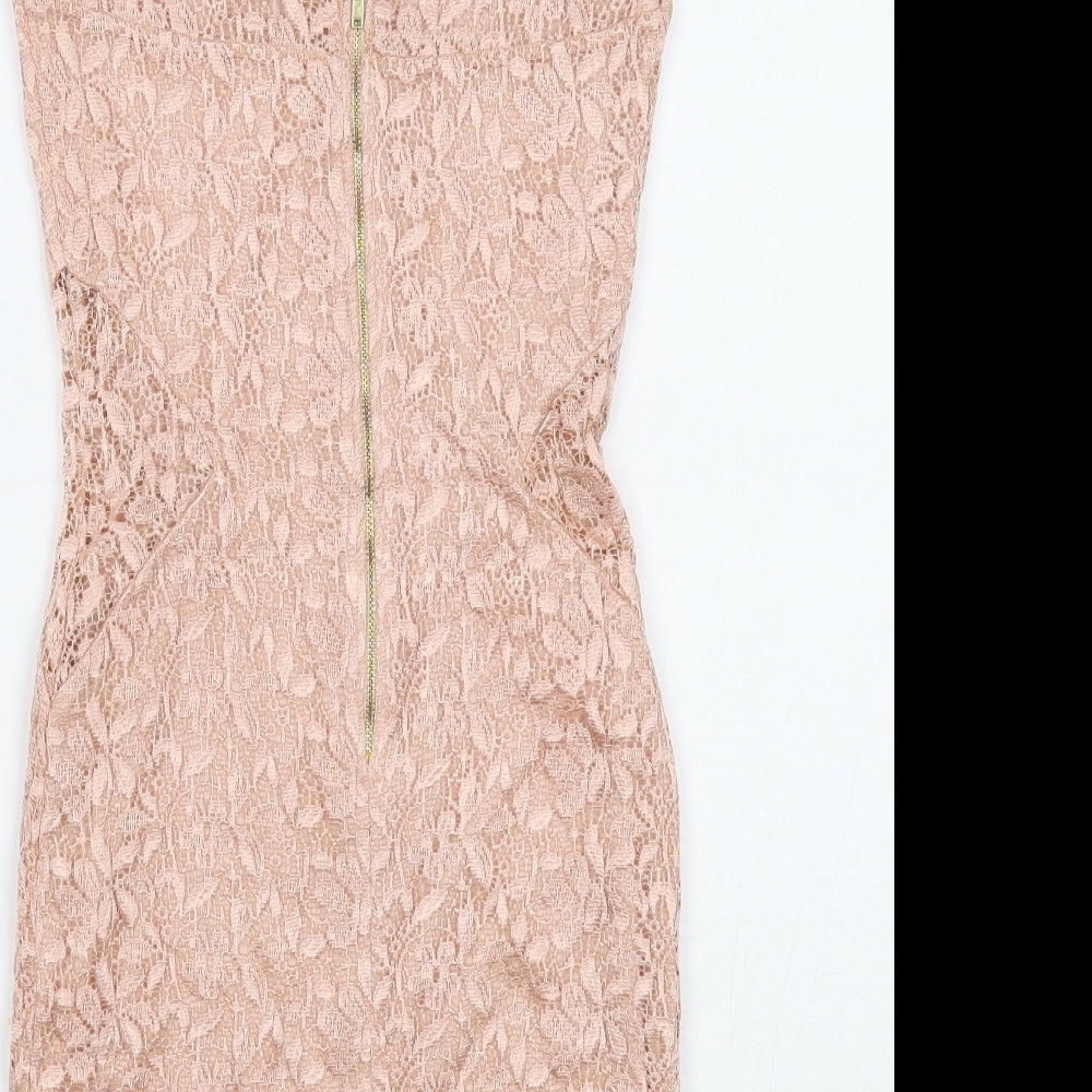 River Island Womens Pink Viscose Mini Size 10 Boat Neck Zip