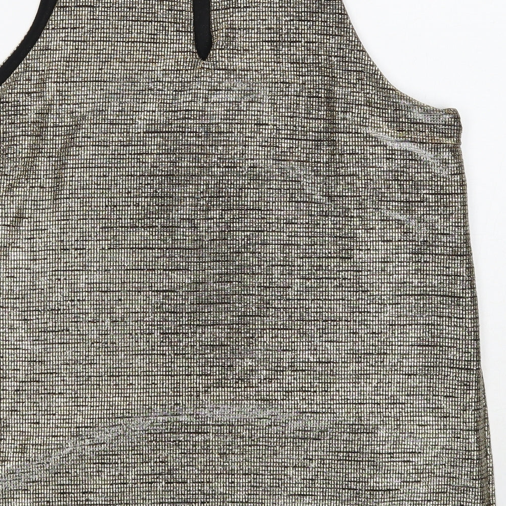 NEXT Womens Gold Geometric Polyester Basic Tank Size 14 Round Neck