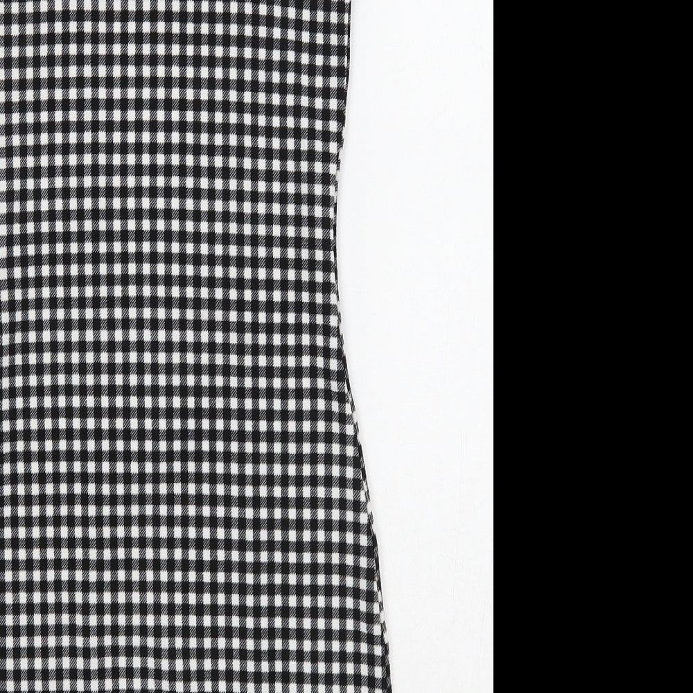 Divided Womens Black Check Polyester Mini Size XS Square Neck Pullover