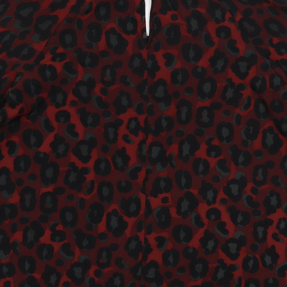 Gharani Strok Womens Red Animal Print Polyester Basic Blouse Size S Round Neck - Leopard Print