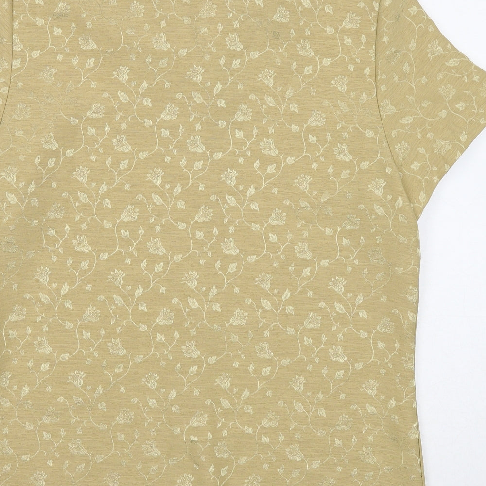 Design Essentials Womens Gold Floral Polyester Basic Button-Up Size 12 Collared