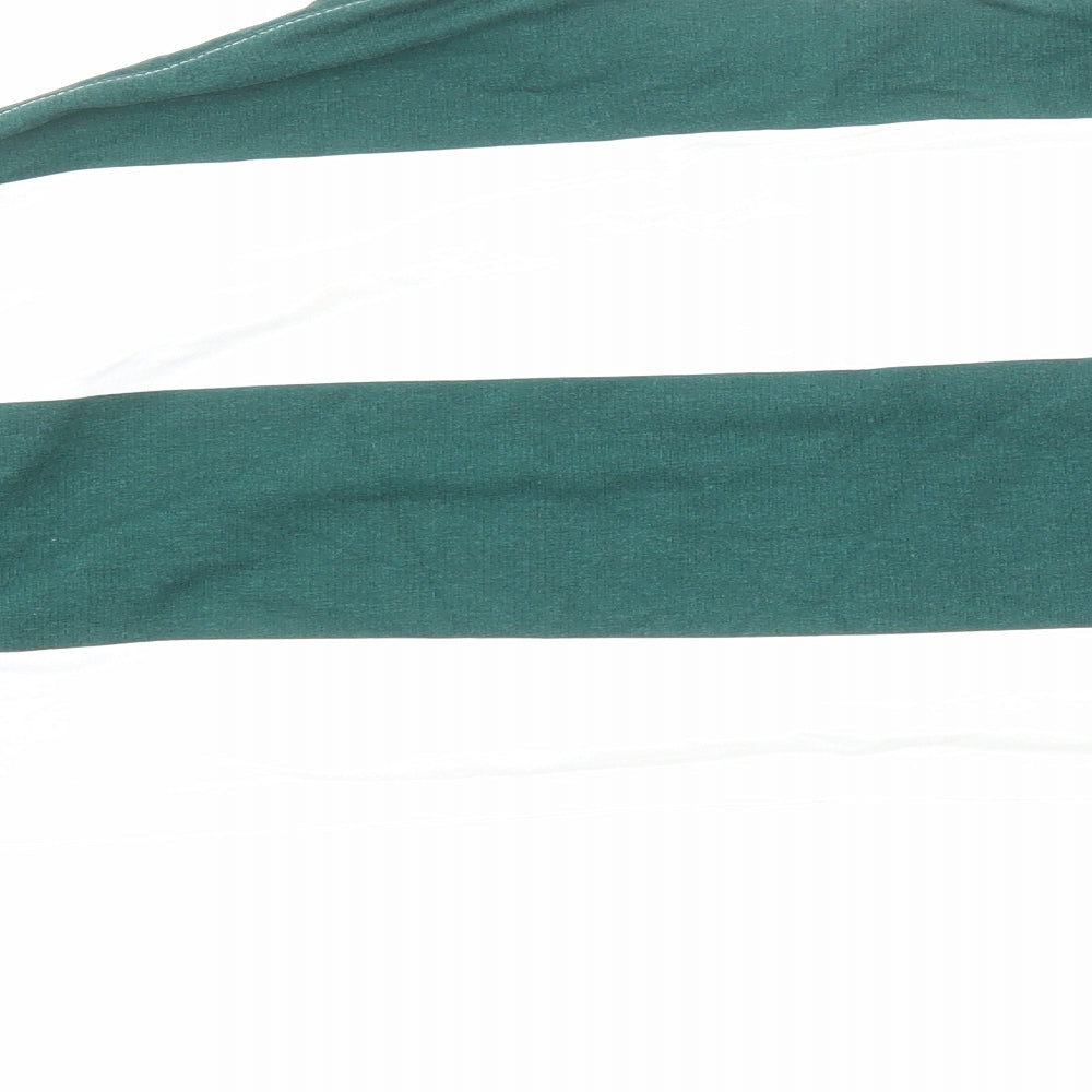 H&M Womens Green Striped Cotton Cropped Polo Size M Collared