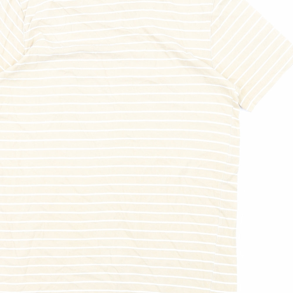 Pep&Co Womens Beige Striped Cotton Basic T-Shirt Size XS Round Neck