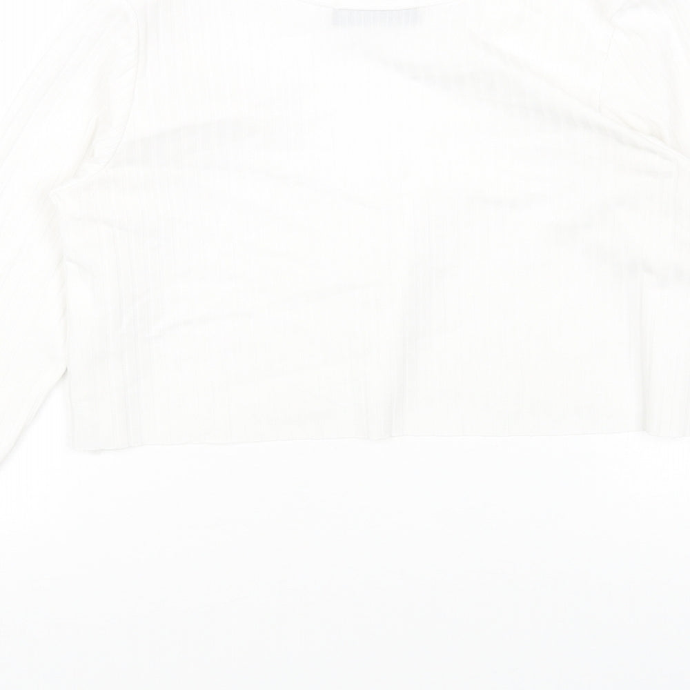 PRETTYLITTLETHING Womens White Polyester Cropped Blouse Size 8 V-Neck - Ribbed