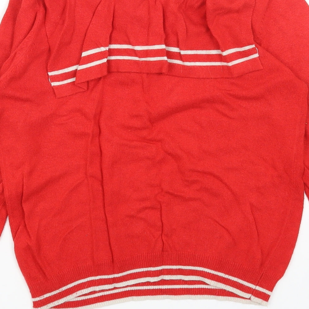 Topshop Womens Red Round Neck Striped Acrylic Pullover Jumper Size 10