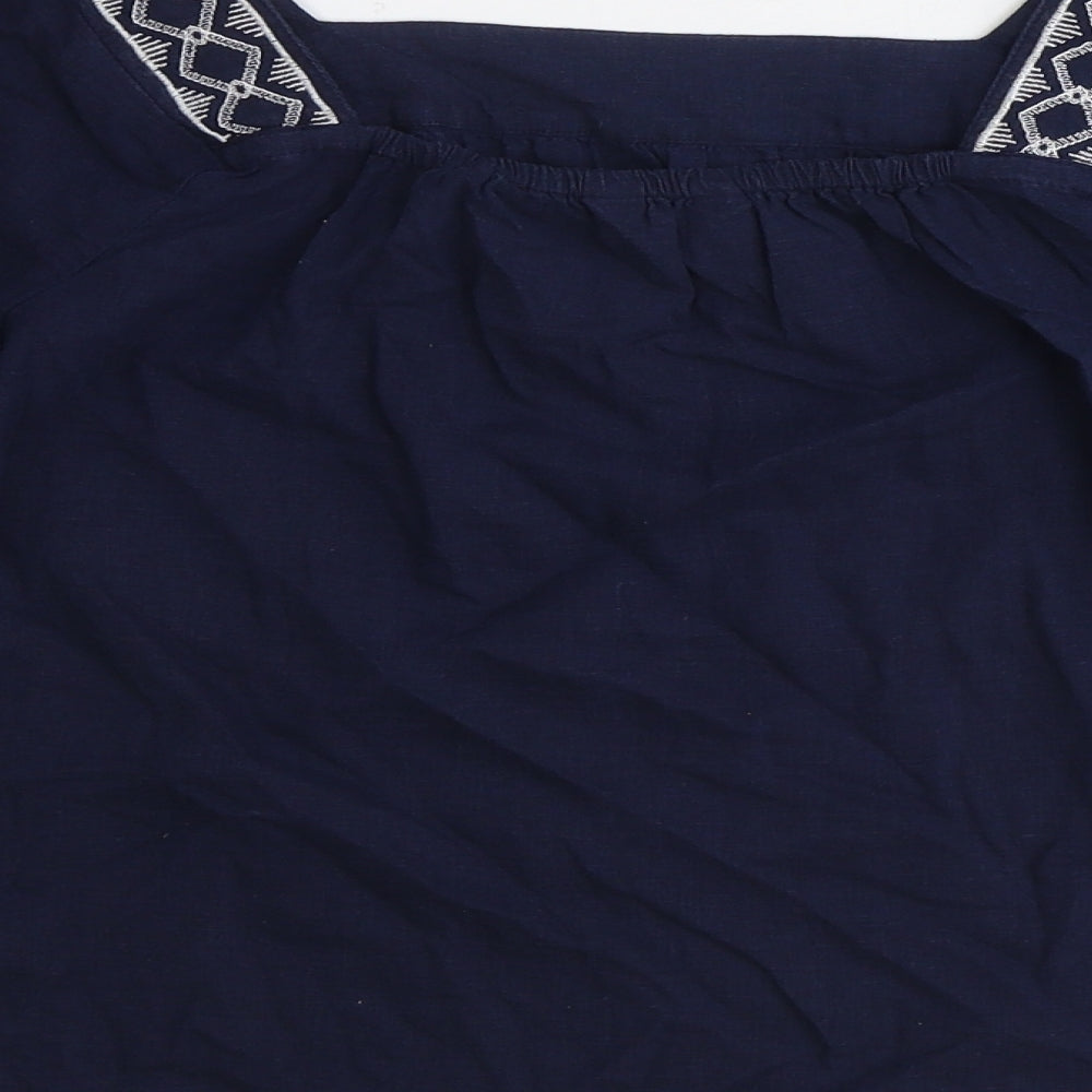 Marks & Spencer Womens Blue Geometric Flax Basic T-Shirt Size 6 Square Neck