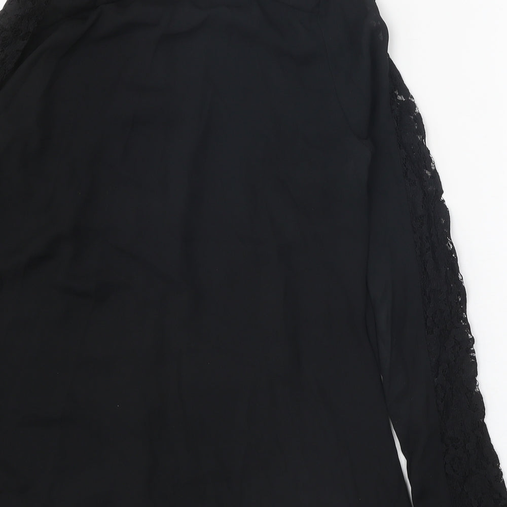 F&F Womens Black Polyester Basic Button-Up Size 8 V-Neck