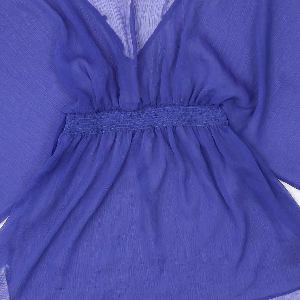Pilot Womens Blue Polyester Basic Blouse Size 8 V-Neck