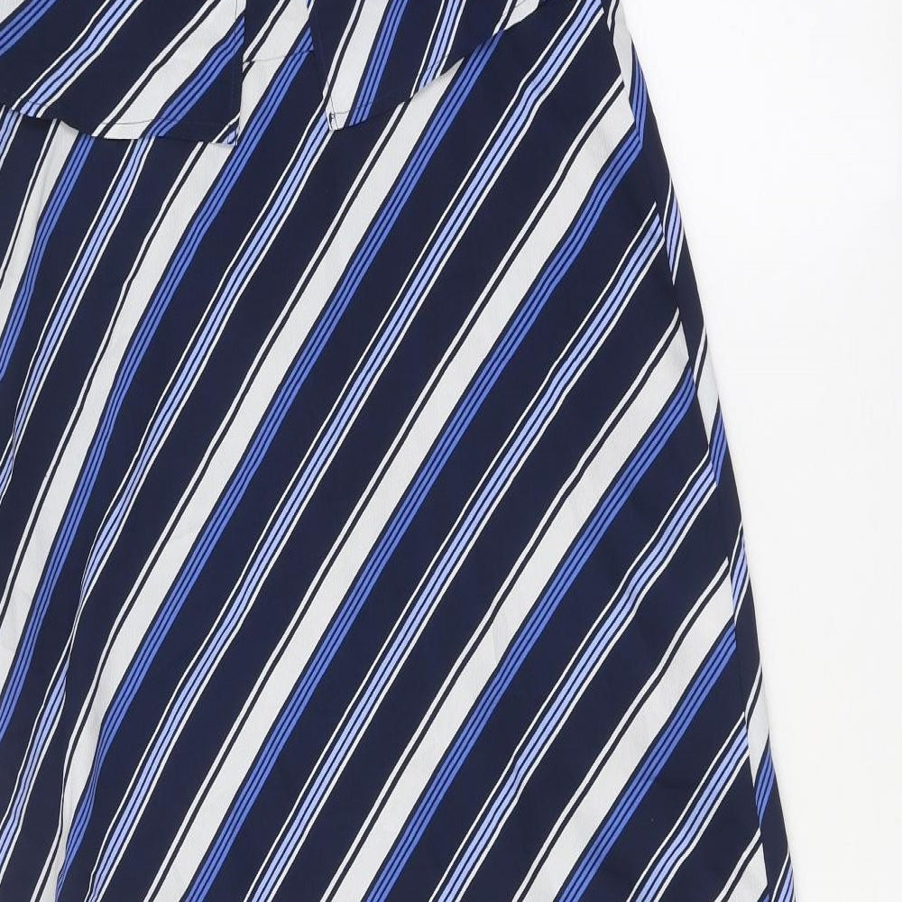 Marks & Spencer Womens Blue Striped Polyester Mermaid Size 12 Off the Shoulder Zip