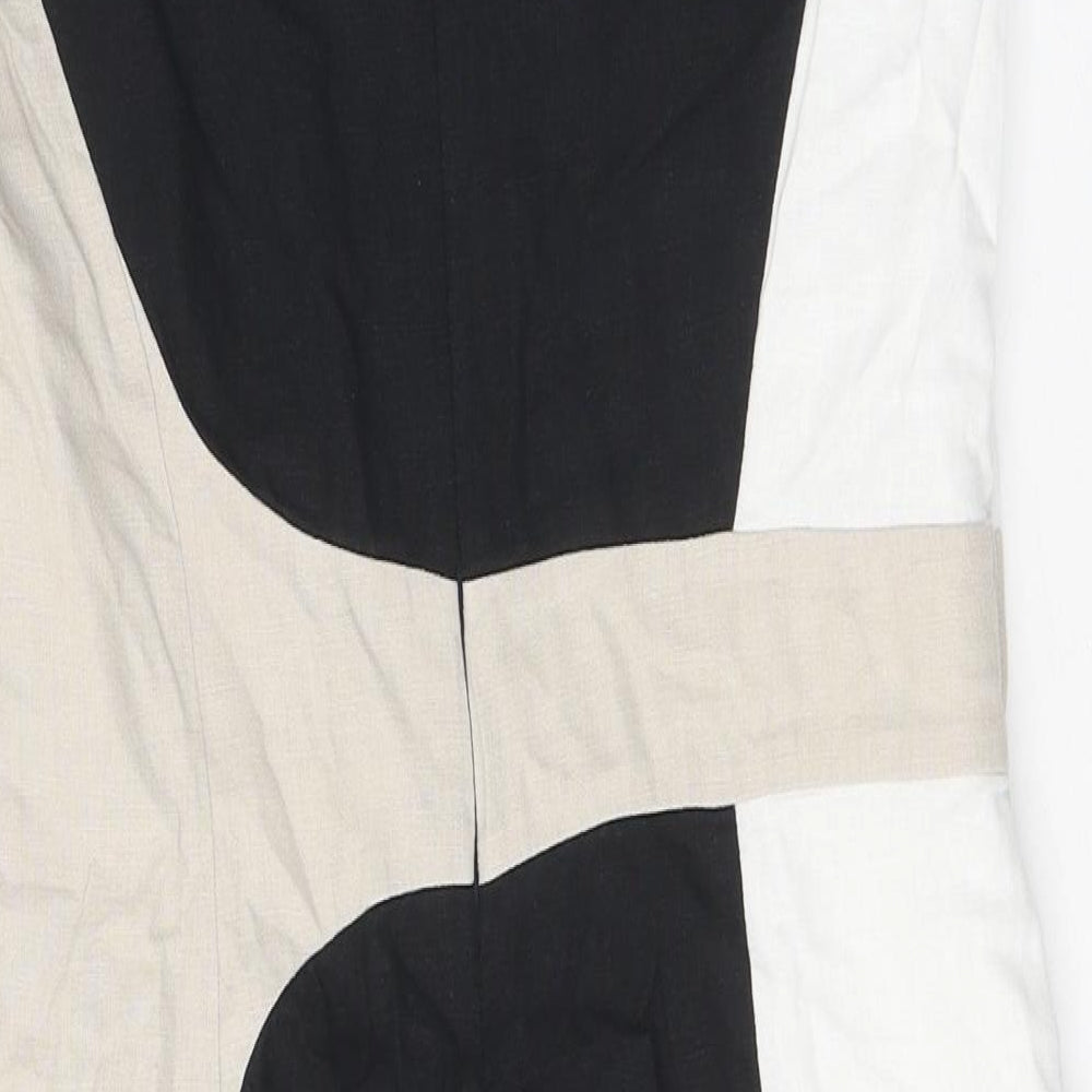 Marks & Spencer Womens Multicoloured Colourblock Linen Pencil Dress Size 12 Boat Neck Zip