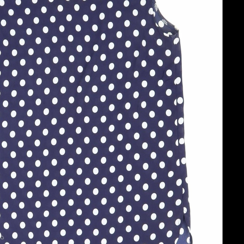 Atmosphere Womens Blue Polka Dot Polyester Basic Blouse Size 12 V-Neck