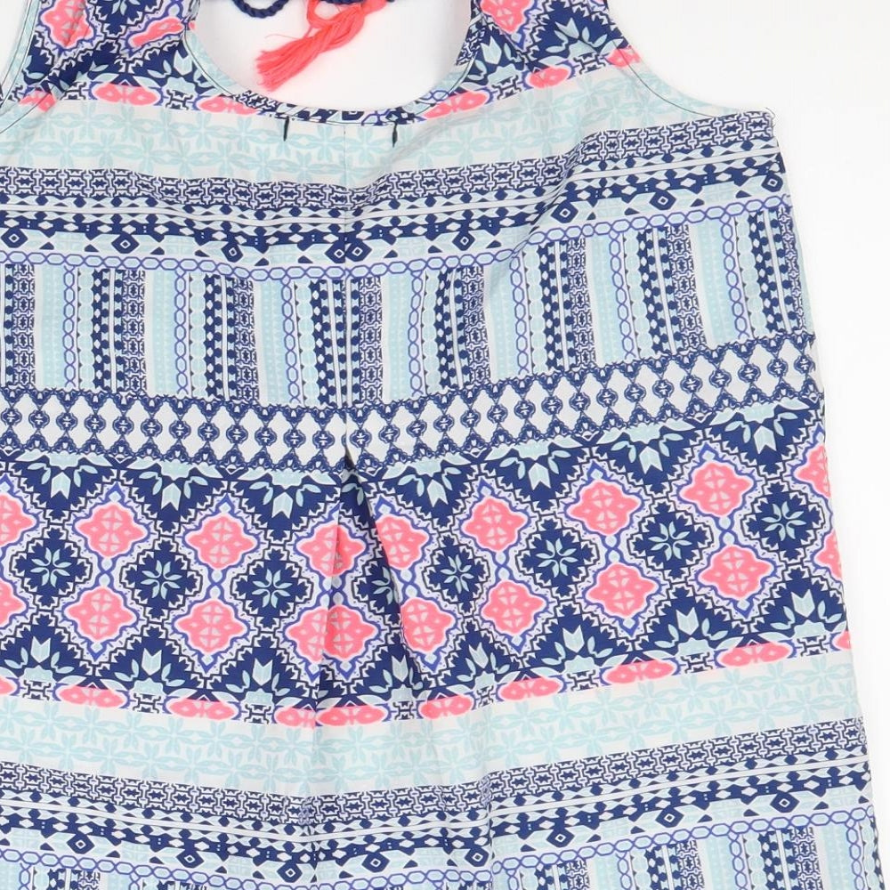 Preworn Womens Blue Geometric Polyester Basic Blouse Size S Round Neck