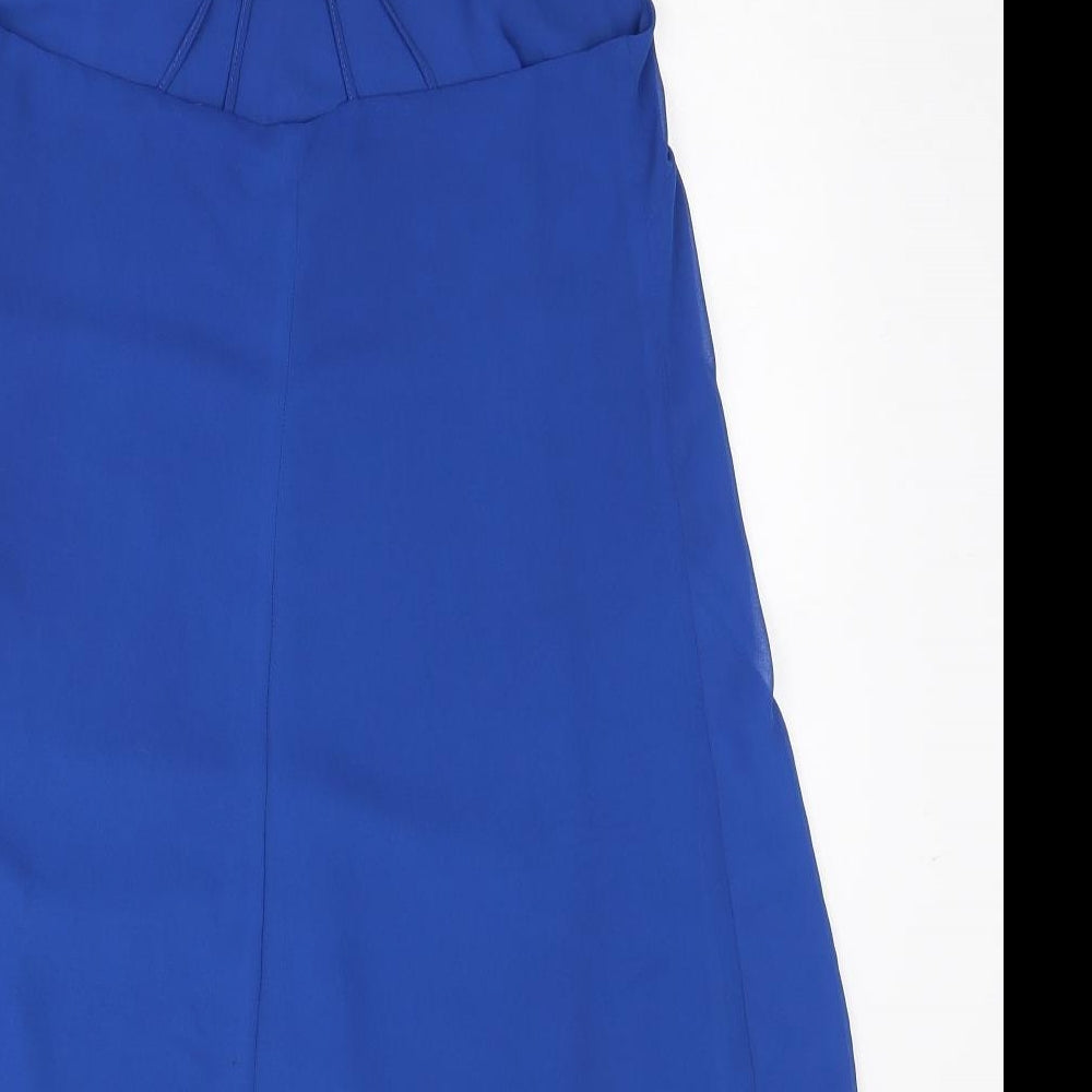 Topshop Womens Blue Polyester Trapeze & Swing Size 10 V-Neck Pullover