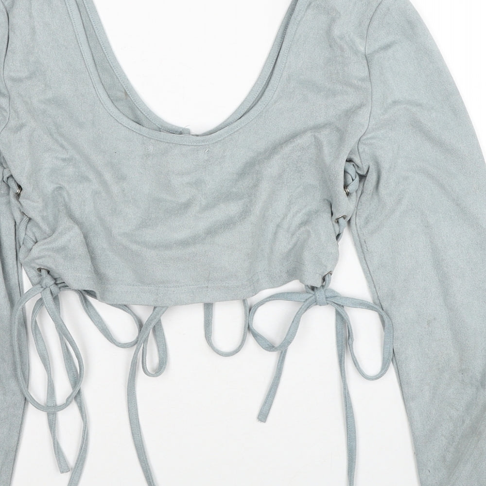 Missguided Womens Blue Polyester Cropped T-Shirt Size 10 Round Neck