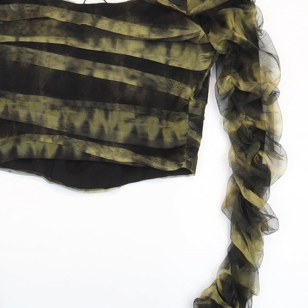 Zara Womens Green Polyester Cropped Blouse Size M Square Neck