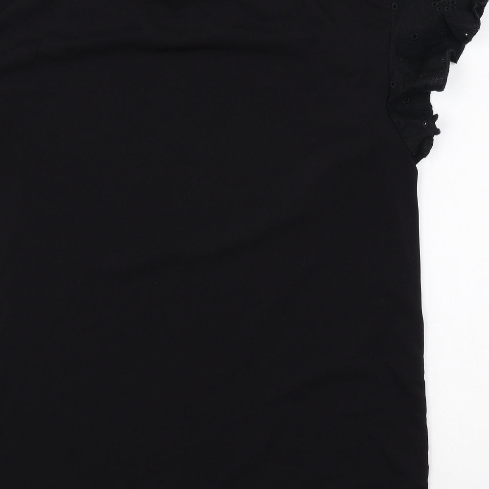 NEXT Womens Black Polyester Basic T-Shirt Size 6 Round Neck - Anglaise Detail
