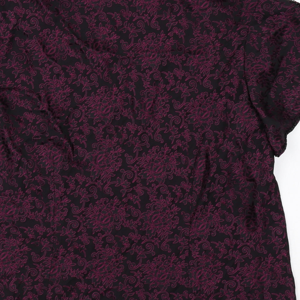 Country Casuals Womens Purple Geometric Viscose Basic Blouse Size 16 V-Neck