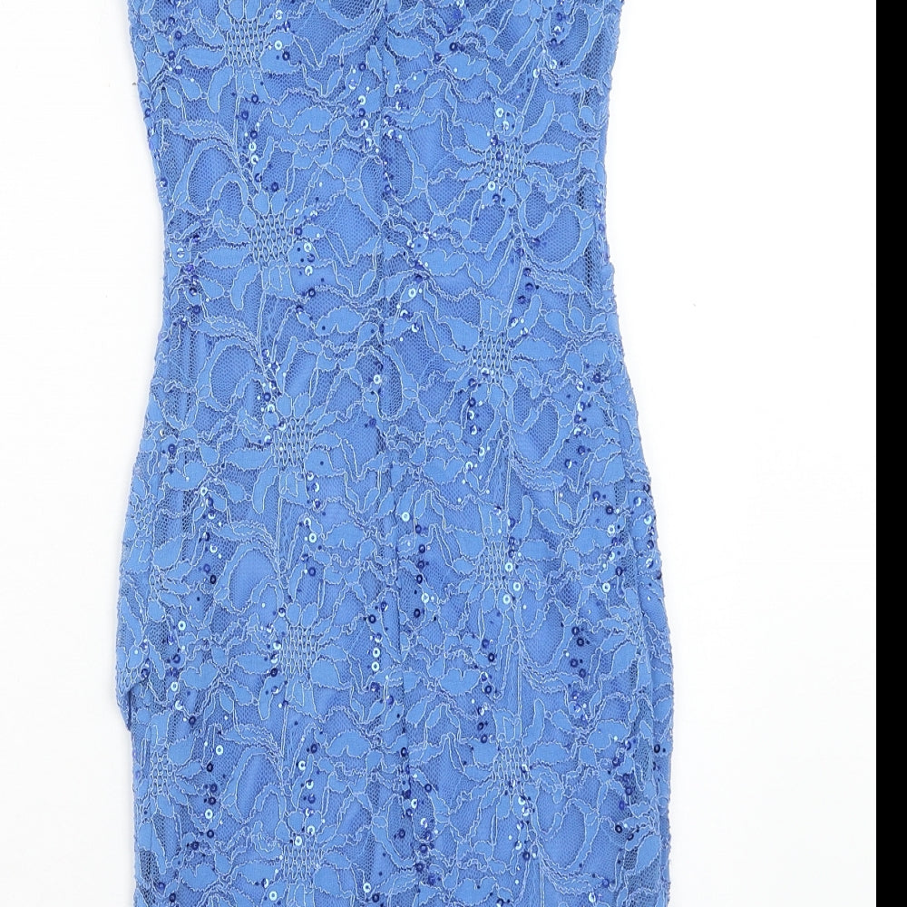 New Look Womens Blue Geometric Nylon A-Line Size 10 Round Neck Pullover
