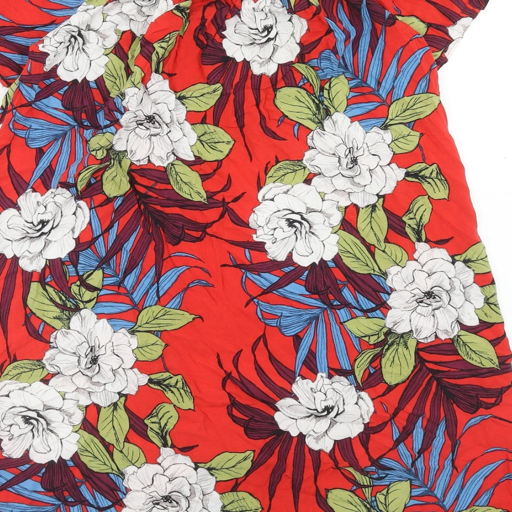Papaya Womens Red Floral Viscose A-Line Size 12 Off the Shoulder Pullover