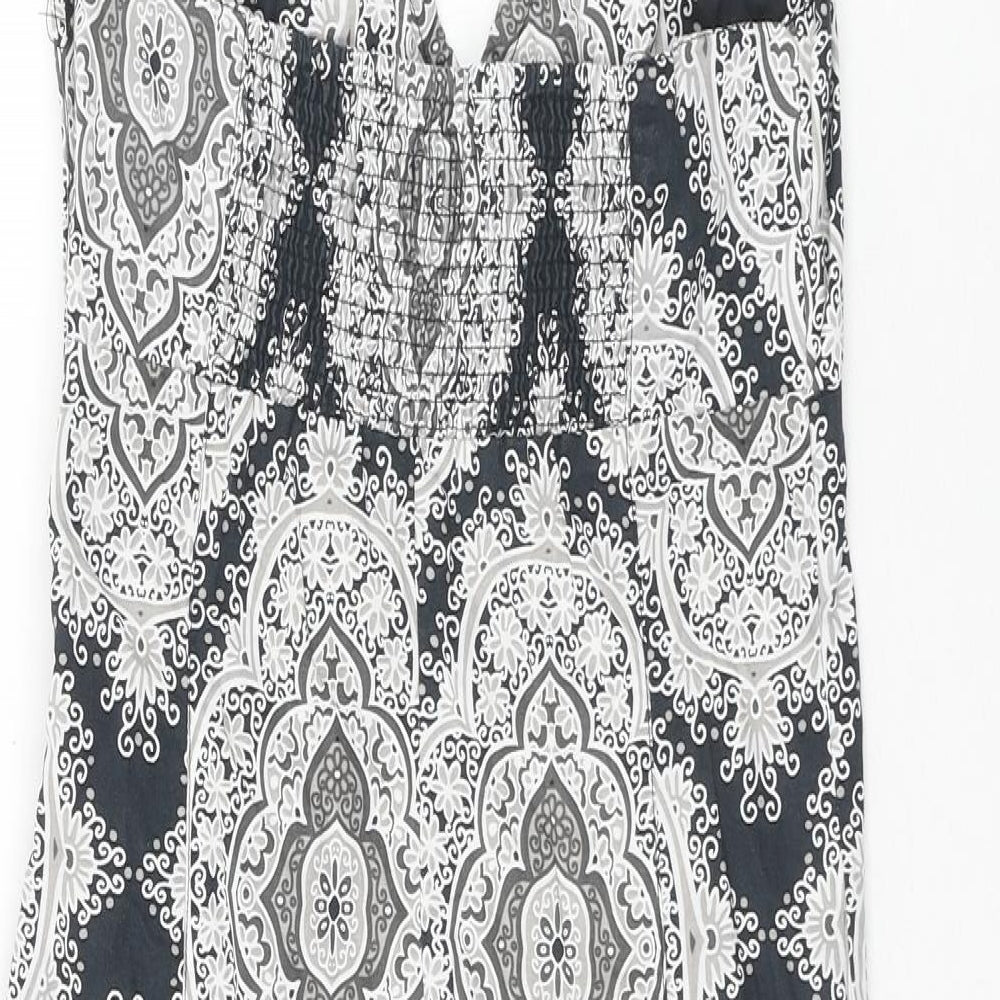 H&M Womens Blue Geometric Cotton A-Line Size 8 Halter Zip