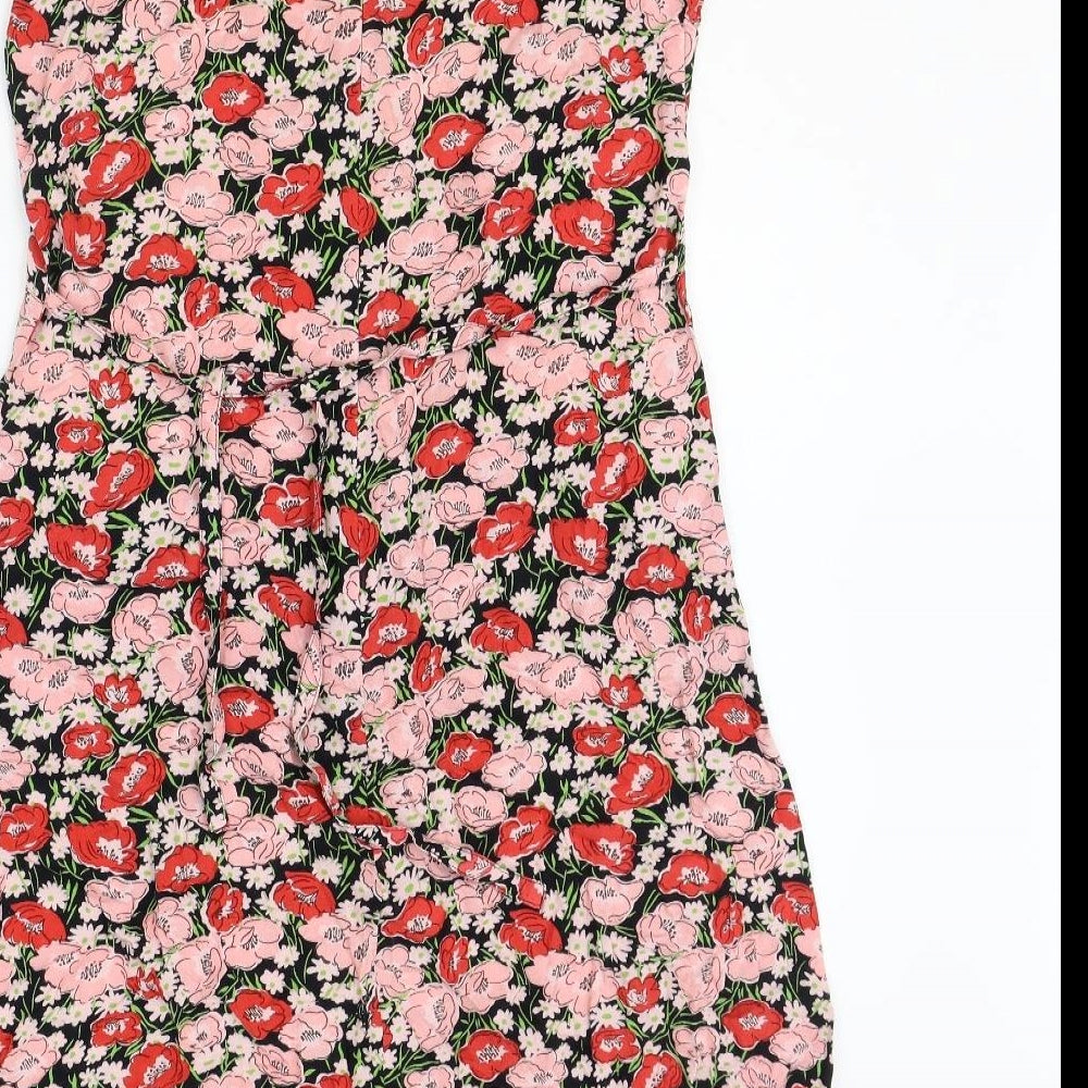 Basic Edition Womens Multicoloured Floral Rayon A-Line Size 6 Boat Neck Zip