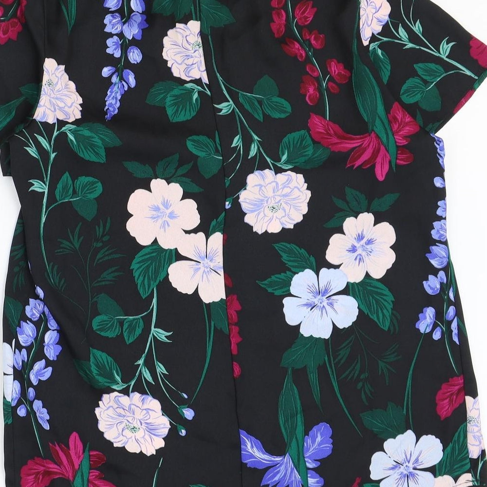 Debenhams Womens Black Floral Polyester Basic Blouse Size 10 Mock Neck